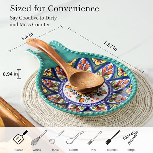 Image of Spoon Rest for Stove Top, 7.7 inchCeramic Spoon Holder for Countertop | Large Spatula Rest for Kitchen Counter Decor, Heat-Resistant Cooking Utensil Rest for Tongs, Dishwasher Safe, Bohemian Style