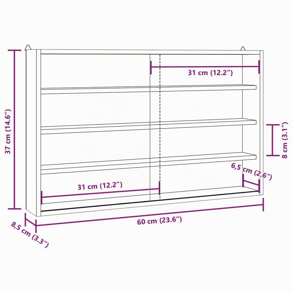 vidaXL Vitrina de Madera para coleccionistas con Puertas 60x8,5x37 cm