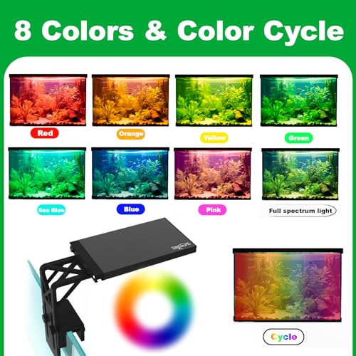 SEAOURA Clip On Aquarium Light-24/7 Lighting Cycle Fish Tank Light with Timer, Full Spectrum+7 Colors Mode, Auto On/Off, Adjustable Brightness and Height (7 Inch)