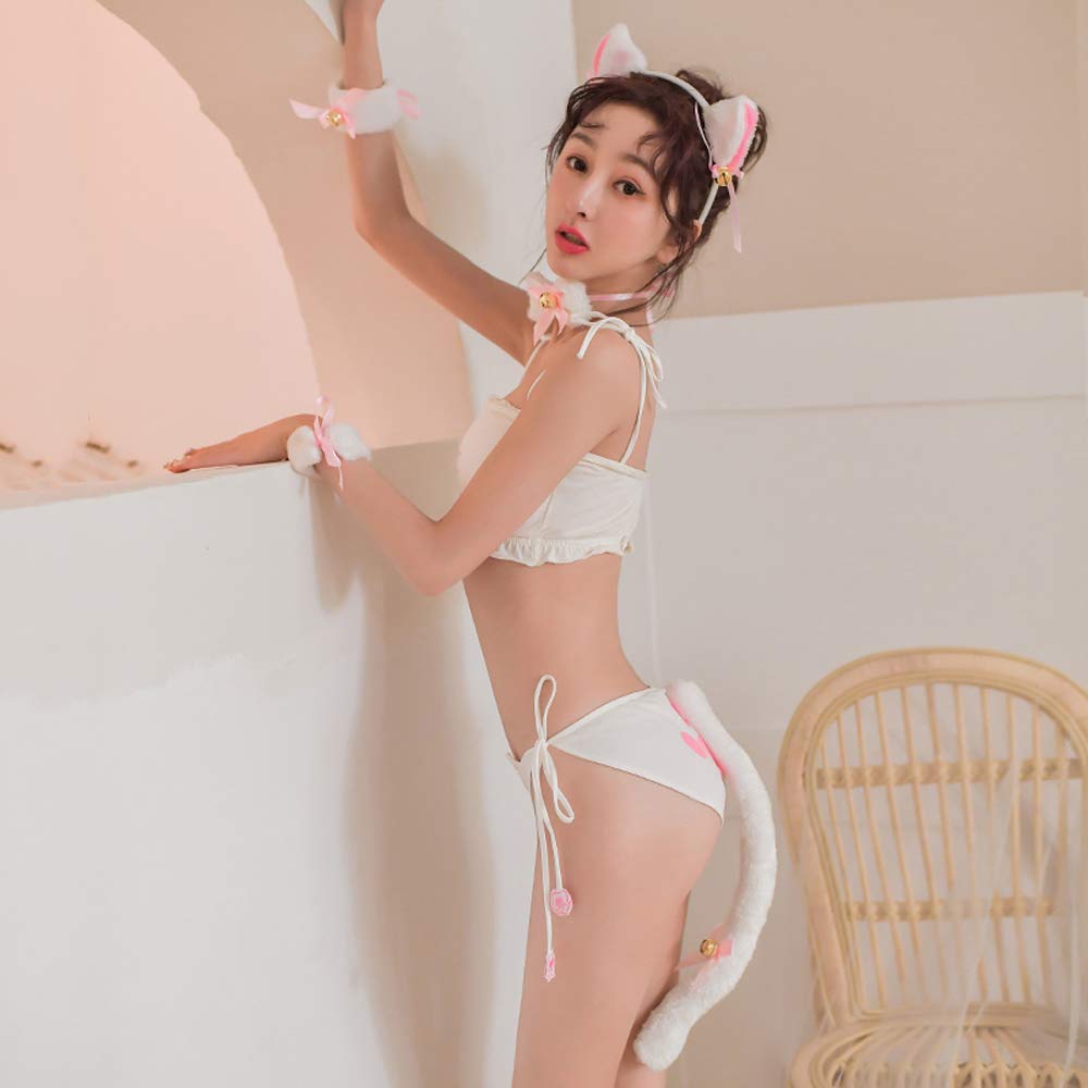 SINMIUANIME Japanese Lingerie Anime Cute Cat Keyhole Outfit Cosplay Costume Babydoll - White - One Size - Image 3