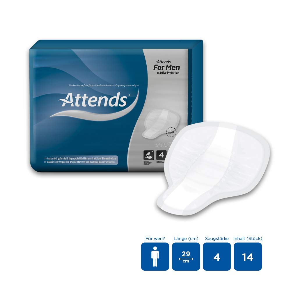 Attends For Men 4 Protective Pads for Bladder Weakness | 14 Units