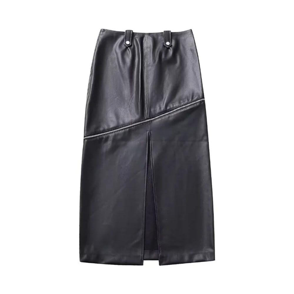 SWEPER Falda Corta De Mujer - Falda De Cuero Desmontable para Mujer De Invierno Falda Asimétrica con Detalle De Costura con Cremallera A La Moda