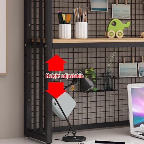 Supporto regolabile per monitor a 2 livelli e libreria da scrivania, in legno e metallo, design salvaspazio per casa e ufficio, finitura bianca e nera, ideale per produttività e spazio di lavoro Ergon