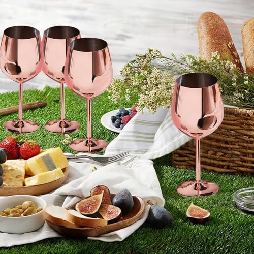 TJ Wine Glasses Stainless Steel Set of 4, Unbreakable Wine Glass 17oz, Wine Accessories Cool Wine Glass, Wine Goblets for Outdoor, Travel, House Warming, Valentines, Anniversary, Rose — view 4