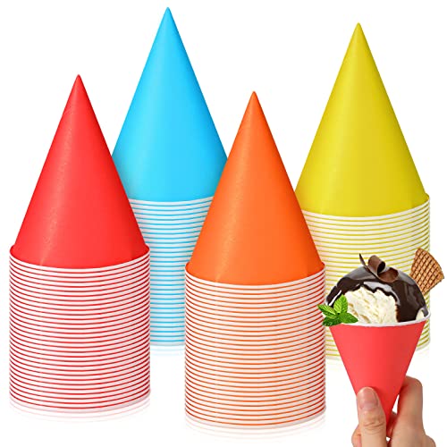 Eaasty 50 Pcs Snow Cone Cups 4.5 oz Disposable Paper Cone Cups Colored Polka Dot Leakproof for Slush Shaved Ice Cream Sorbet Water, Party Wedding