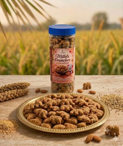 Image of Cosmic Millet Crunches Almond Elephant | Healthy Multi Millet Snack for Kids & Adults | Sweetened with Natural Jaggery | Almond Flavour | Rich in Fibre | 80g