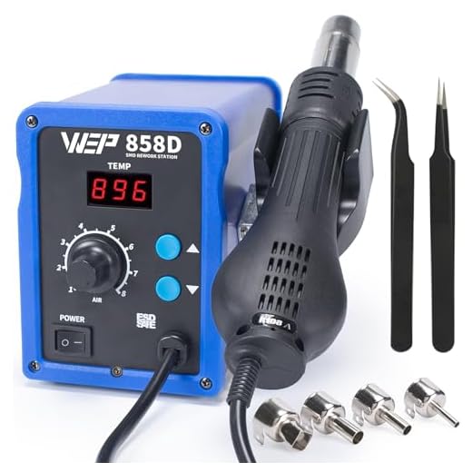 WEP 858D Hot Air Rework Soldering Station with Temperature Control, Adjustable Air Volume, Digital Display for SMD Soldering with 4 Extra Hot Air Nozzles