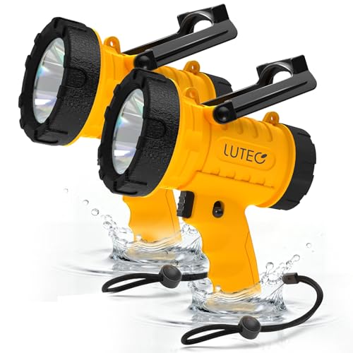 LUTEC 2 Pack Rechargeable Spotlight Flashlight 1000000LM Super Bright IP67 Waterproof Rechargeable Spotlights Handheld with 4 Modes Search Light with Foldable Stand and Red Light Filter (Orange)