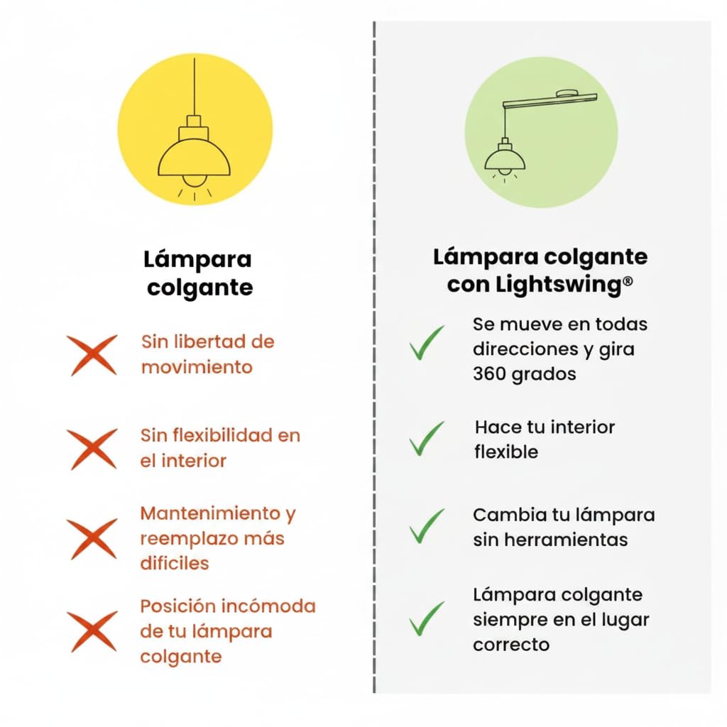BARCELONA LED Sistema de Suspensión para Lámpara Colgante 90cm Negro Mate | Deslizamiento 80cm y Rotación 360° | Soporte Ajustable para Techo | Hasta 3kg | Descentrador para Lámparas Colgantes