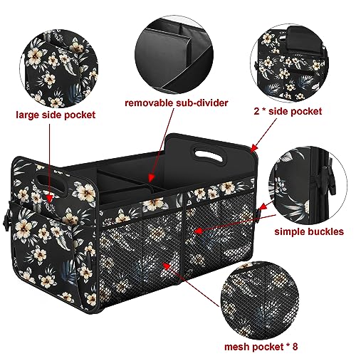 Image of Femuar Car Trunk Organizer,Car Storage Organizer with 72L Large Capacity Waterproof Collapsible and 11 Pockets,Trunk Organizer for Car Suv /Jeep /Sedan, Large Size, Hibiscus flowers