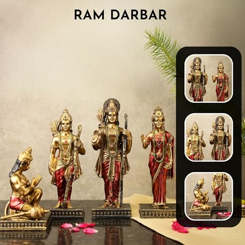 Image of ARMONIA Ram Darbar Idol with Ram Sita Laxman Hanuman Murti | Polystone God Idol Figurine for Home Pooja Room, Office & Gift | Study Table Decor God Statue for Mandir