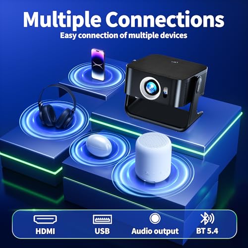Image of [Compatible with Netflix & Support 4K] 1080P HD Mini Projector Dual Band WiFi6 5G and BT 5.4 Auto Focus & Obstacle Avoidance Portable Outdoor Projector, 270 Adjustable Stand for Home Movie - Black