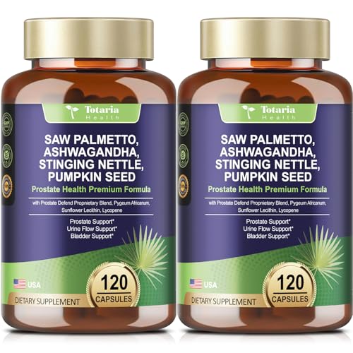 Totaria 2Pack Organic Saw Palmetto - Prostate Health Supplements for Men with Ashwagandha Root,...