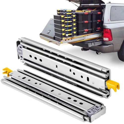 VAGUDE with Lock Heavy Duty Drawer Slides 12 14 16 18 20 22 24 26 28 30 32 34 36 40 44 48 52 56 60 Inch 500 Lbs Side Mount Full Extension Ball Bearing Rails Rail Tool Box Runner-W:76mm 12 Inch