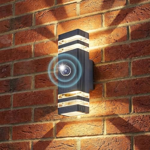 LASIDE Dusk Till/to Dawn Outdoor Wall Light Max 35W GU10 Aluminium Up Down Outside Wall Light IP65 Waterproof Anthracite Grey Garden Light for Front Door House Patio Terrace Porch Garage