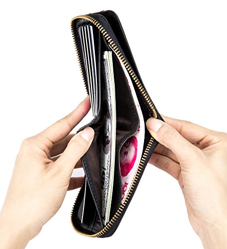 Image of BULLCAPTAIN Mens Leather Wallet Zipper RFID Blocking Wallets Coins Purse (Black)