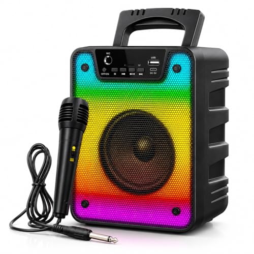 20W Rms Bluetooth parti hoparlörü, 4 İnç RGB, kablolu mikrofon, FM radyo, USB ve TF kart