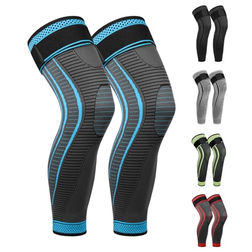 Rodillera Larga Deportiva para mujer y hombre 2 Pieza Rodilleras menisco y ligamento Elasticidad Rodillera de Compresión para correr, artrosis, tendinitis(azul, M)