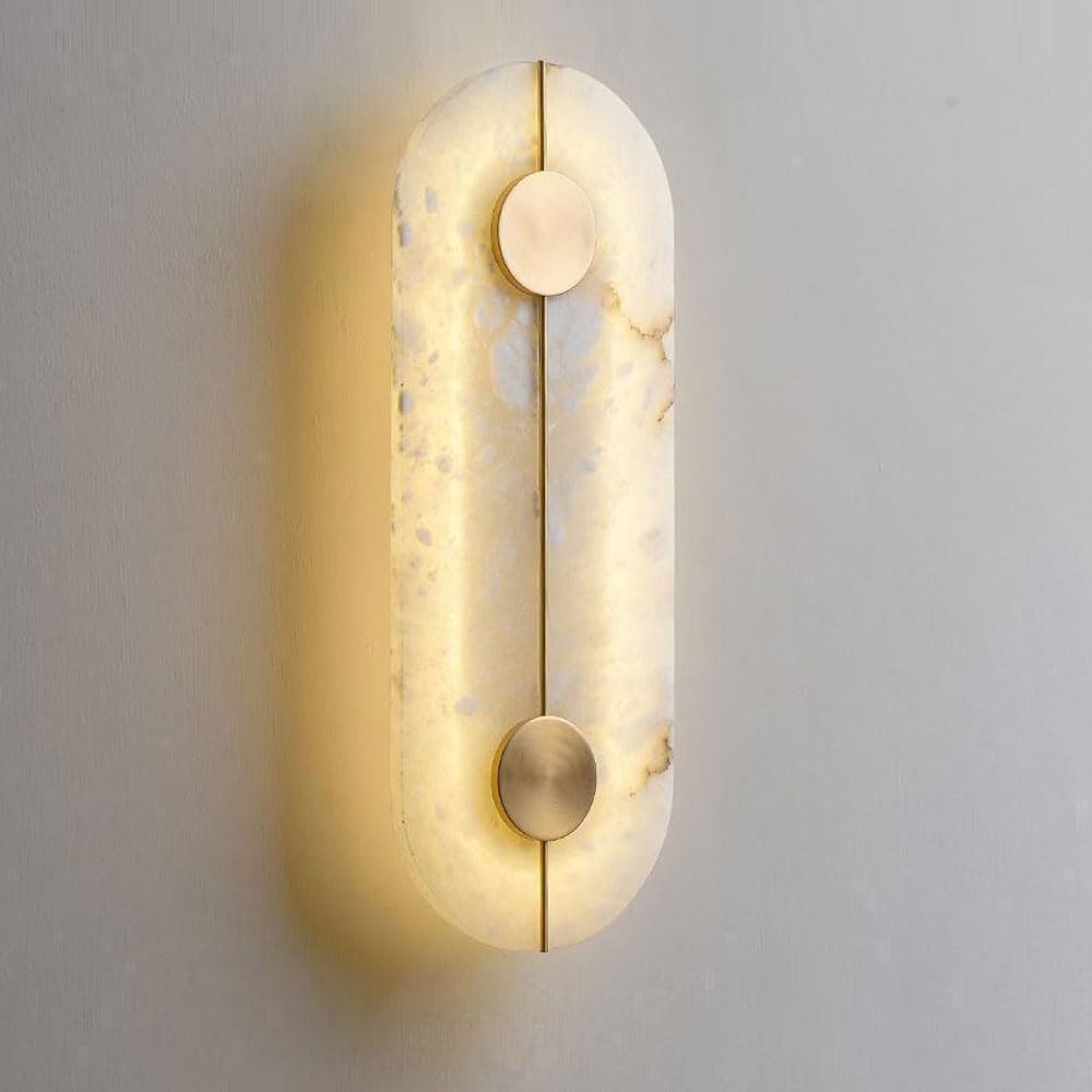 JISHUBO 16.5 Inch Alabaster Wall Light, Nordic Minimalist Style Wall Lamp, Hardwired LED Light Source Wall Sconce, Balcony Living Room Restaurant Wall Mounted Light Fixtures