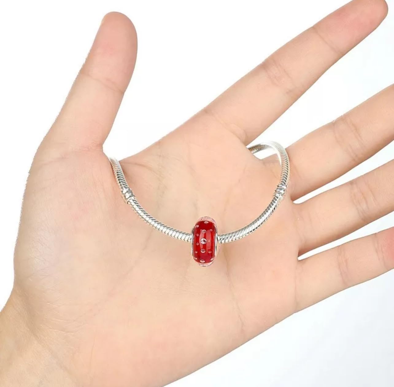 MOCHAMIK Rote Glas-Charmperle aus echtem 925er-Sterlingsilber, kompatibel mit Armband