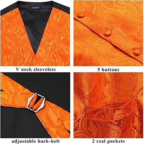 Image of HISDERN Vest and Tie Sets for Men Vests Paisley Floral Jacquard Necktie Pocket Square 3PCS Waistcoat for Suit or Tuxedo