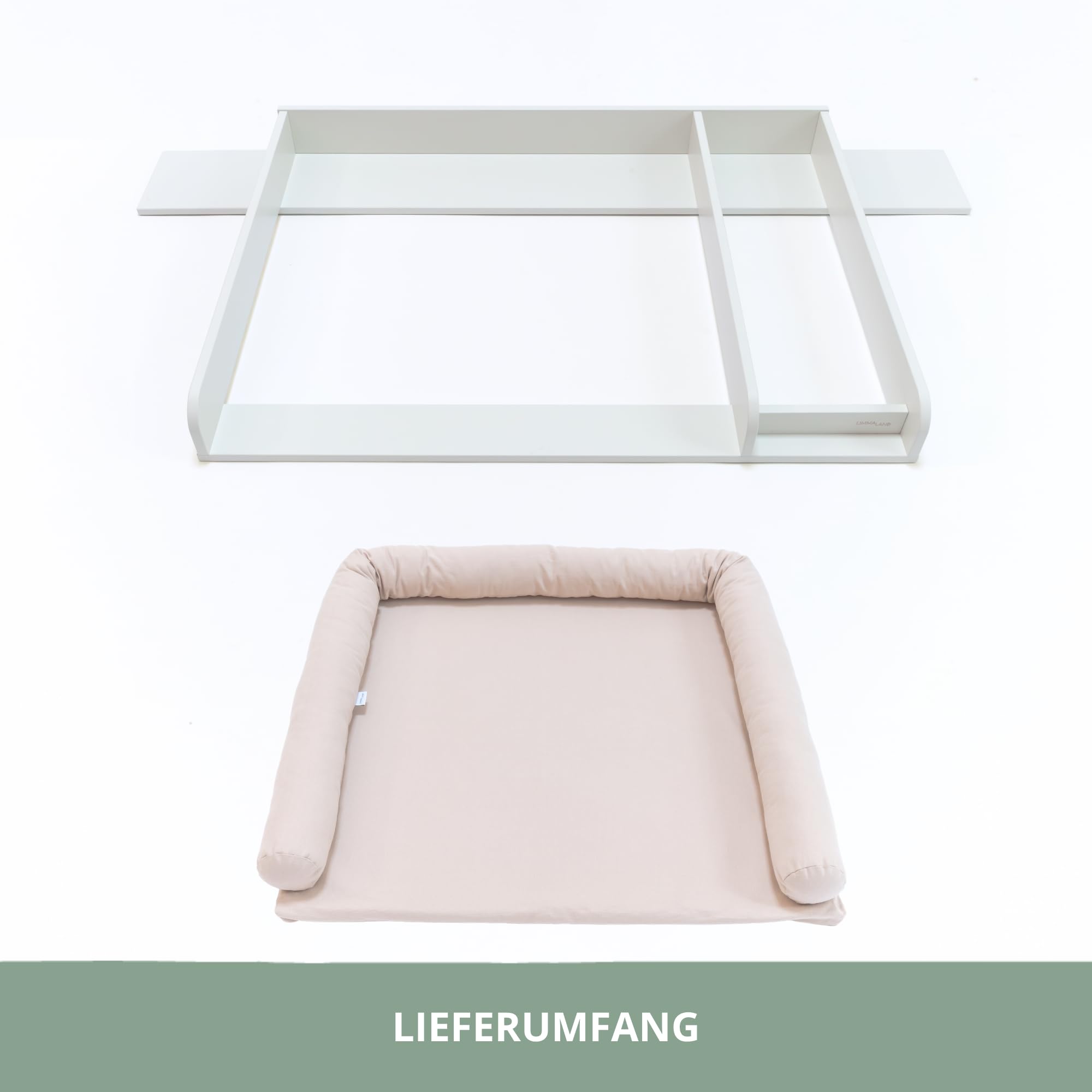 Wickelaufsatz Set für IKEA HEMNES – mit Aufsatz, Wickelauflage & Umrandung aus 100% Baumwolle (Pure Beige, 160 cm Aufsatz & Auflage)