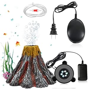 Aquarium Bubble Light Fish Tank Bubbler Lamp Fish Tank Oxygenation Device with 6 LEDs, Volcanic Stone Landscaping with Trachea, Aquarium and Fish Tank Decoration Kit
