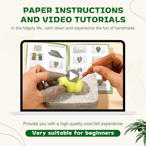 Image of OEHPICC Needle Felting Kit, 6 Pcs Plant Leaf Coasters Needle Felting Starter Kit,Wool Felting Kit with Wool Roving, Foam Pad and Instructions for DIY Felting Starters