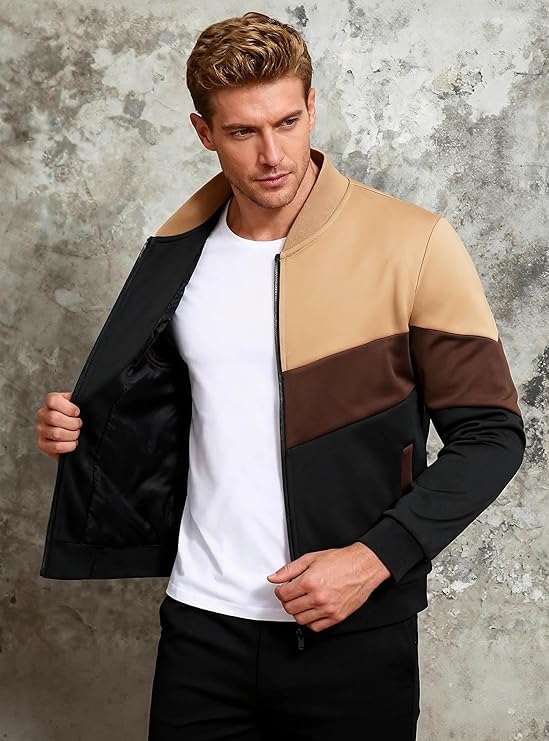 Image of HYPESTFIT Mens Lightweight Jacket Casual Bomber Jacket Color Block Varsity Coat