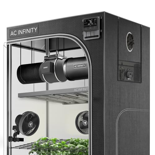 AC Infinity Advance Grow System PRO 4x4 4-Plant Kit 120x120x200cm WiFi-Integrated Grow Tent Kit Dynamic Ventilation Circulation and LM301H EVO LED Lighting Control 2000D Mylar Grow Tent