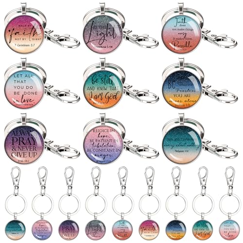 Image of Fumete Christian Keychain Bulk Bible Verse Religious Scripture Quote Inspirational Key Rings Gift for Women Men Church Pastor