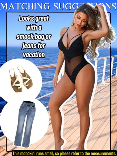High-Cut Cheeky Monokini for Women, Deep-V Neck Strappy Mesh Bathing Suits, Low-Back Sexy One Piece Swimsuit4
