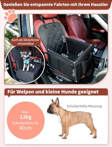 KYG Hundeautositz - Besonders Stabil, Wasserdicht, Rutschfest & Kratzfest für Kleine bis Mittelgroße Hunde - Für Beifahrer- und Rücksitz (Schwarz)