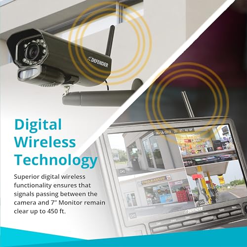 Defender PHOENIXM2 Non-WiFi Plug-in Power Security Cameras- for Home & Business Surveillance Indoor & Outdoor Bullet Cameras with 7 Inch LCD Display Monitor (2 Cameras)