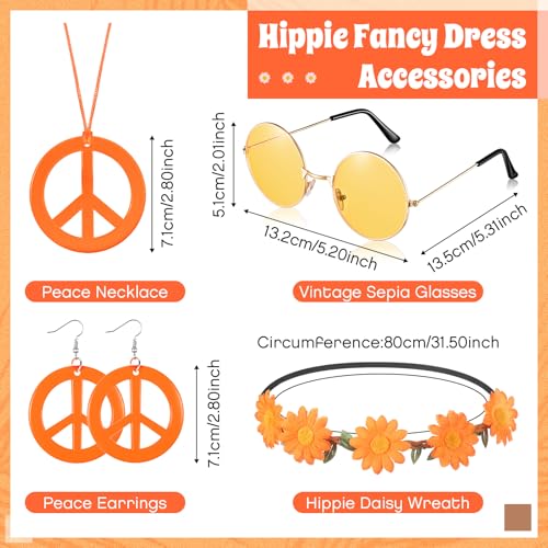 Hicarer 6 Pcs Hippie Costume Accessories Set Includes Headband Poncho Necklace Earrings Sunglasses for Women Girls(Vibrant Flower) by Hicarer - Image 3
