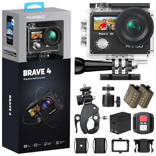 AKASO Brave 4 Action Camera 4K 30fps Ultra Hd Video 20MP Photo, EIS, WiFi Remote Control, 2X...