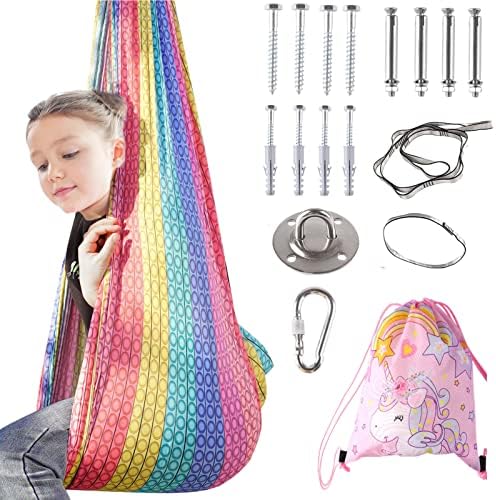Therapy Sensory Swing for Kids, Indoor Outdoor Special Needs Cuddle Snuggle Swings, Room Ceiling Lycra Fabric Hammock, Gift for Children Child Girls Teens ADHD, Autism, Aspergers, Sensory Integration