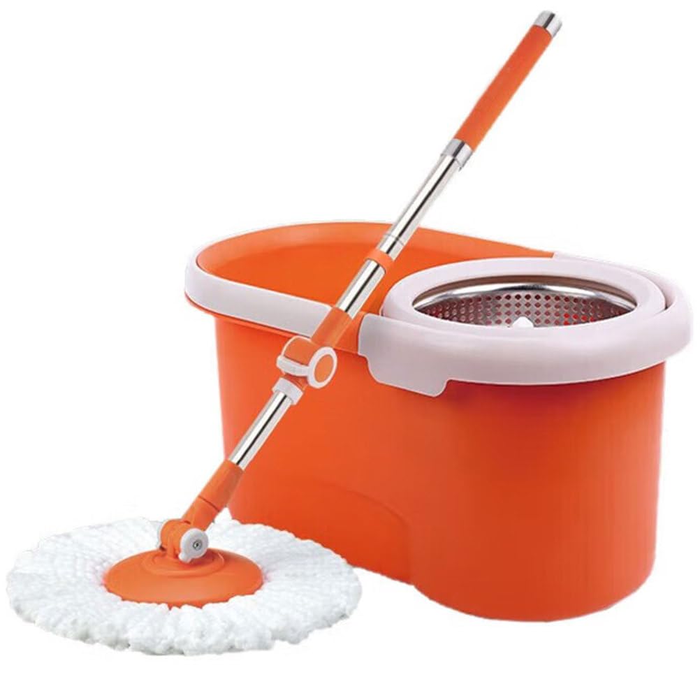 Sistema de cubo de fregona giratoria con protector de salpicaduras desmontable y almohadillas de microfibra adicionales para limpieza de suelos
