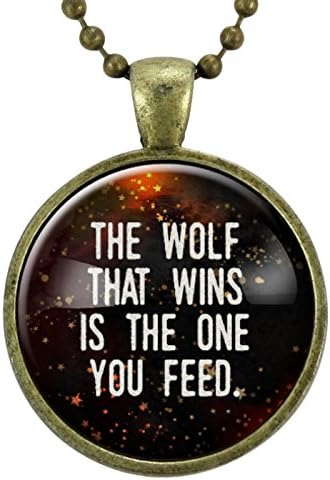 CellsDividing The Wolf You Feed Necklace, Native American Legend, Personal Mantra Jewelry, Inspirational Quote Pendant, Tale Of Two Wolves