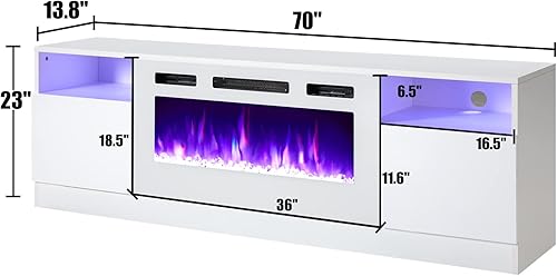 Miniatura 7 de AMERLIFE - Soporte de TV con chimenea, centro de entretenimiento con luz LED y chimenea eléctrica de 36 pulgadas, soporte de entretenimiento moderno