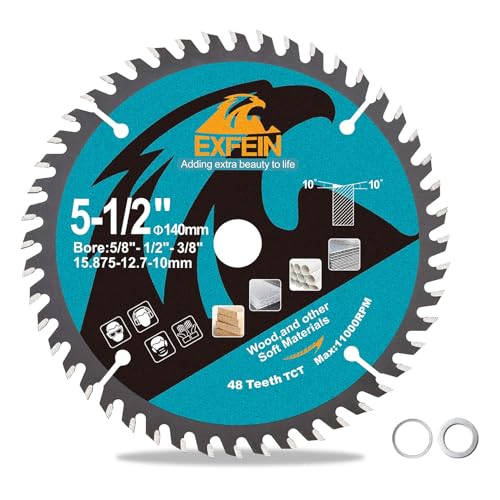 Disco de corte para madera EXFEIN 140 mm - Hoja de sierra circular compacta con dientes de carburo 48T TCT, de uso general para cortar en madera, plástico y materiales compuestos