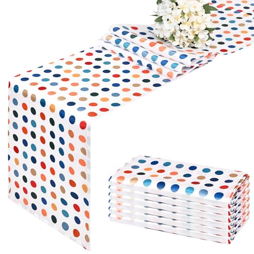 Lot de 6 chemins de table rustiques en satin, lavables et réutilisables, pour mariage, fête d'anniversaire, banquet, 30 x 183 cm de long, motif à pois