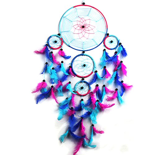 Oun Nana Dream Catcher - Handmade Circular Net with Feathers Wall Hanging Decoration Ornament - Traditional Royal Blue, Pink and Purple 8.6