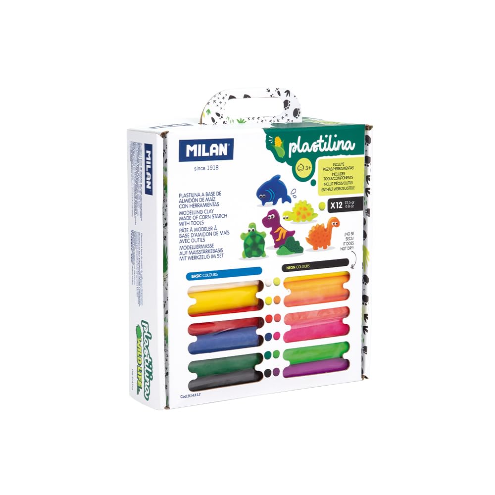 MILAN® Maletín 12 barritas plastilina de colores con piezas y herramientas 'Wild life'