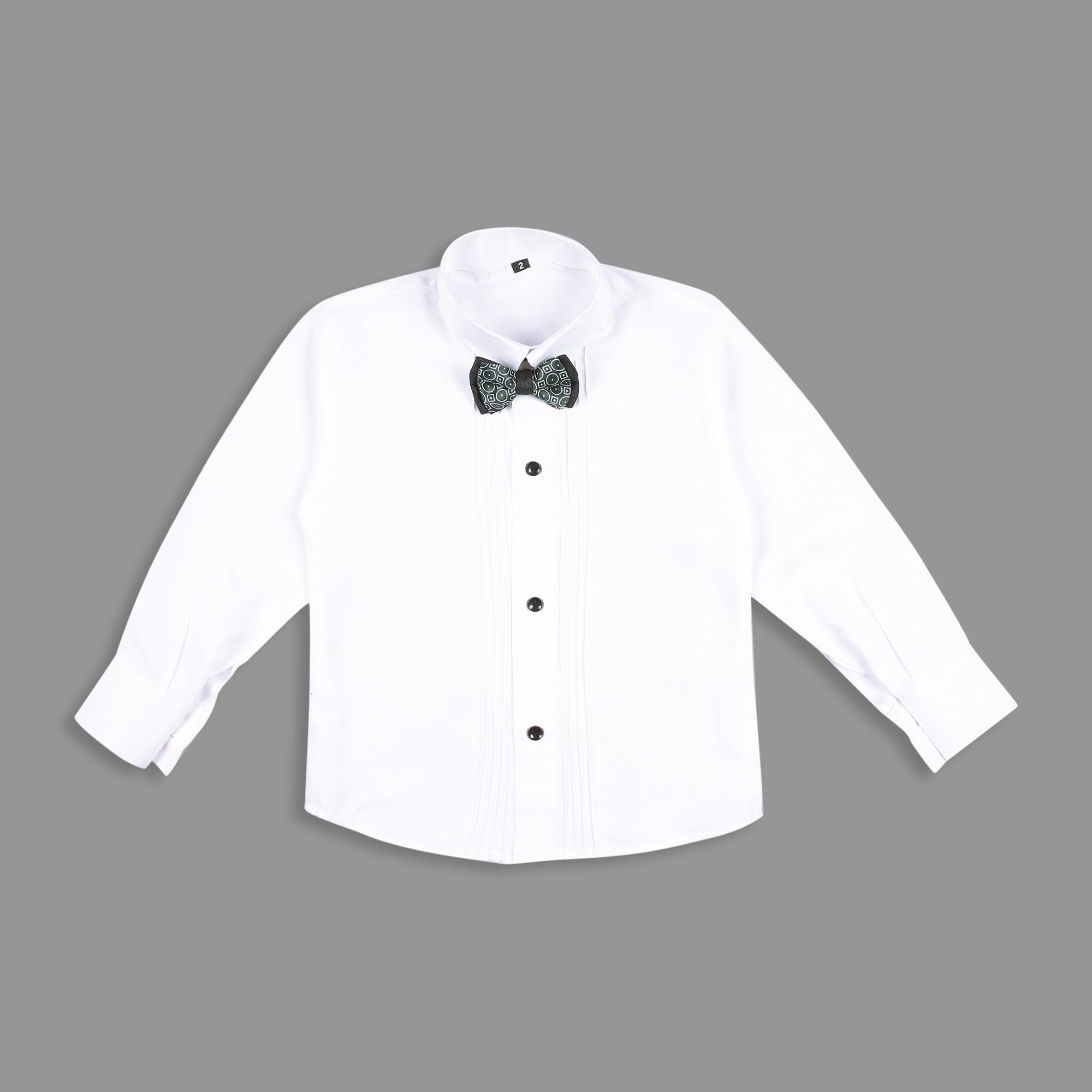 KIDS ISLAND Boys Green 4 Pcs Jacket Suit with Black Cotton Satin Shrit and Bow tie | KI_242_1077_Green_1