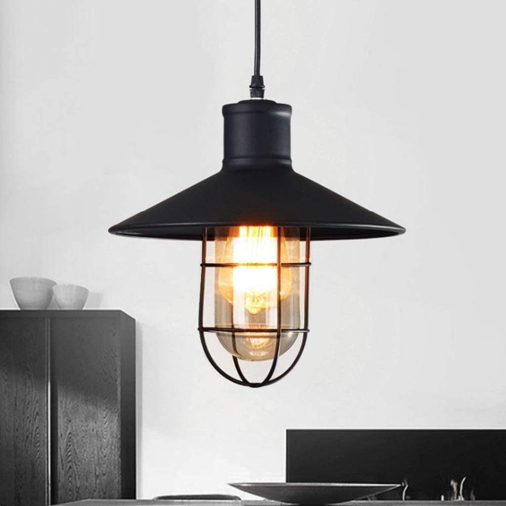 Lampa wisząca Industriële vintage kroonluchters, vogelkooi hanger verlichtingsarmatuur voor pooltafel keukenbar, creatieve retro hangende E27 lamp, zwart Jasny