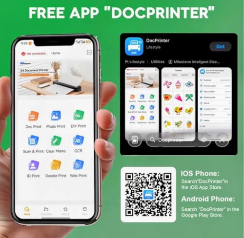Image of M8 A4 Size Thermal Printer Wireless Bluetooth, Inkless, for Mobile Prints, USB, Bluetooth Smart Receipt Printer Compatible with Android iOS - 3pcs A4 Size Thermal Roll (M8)