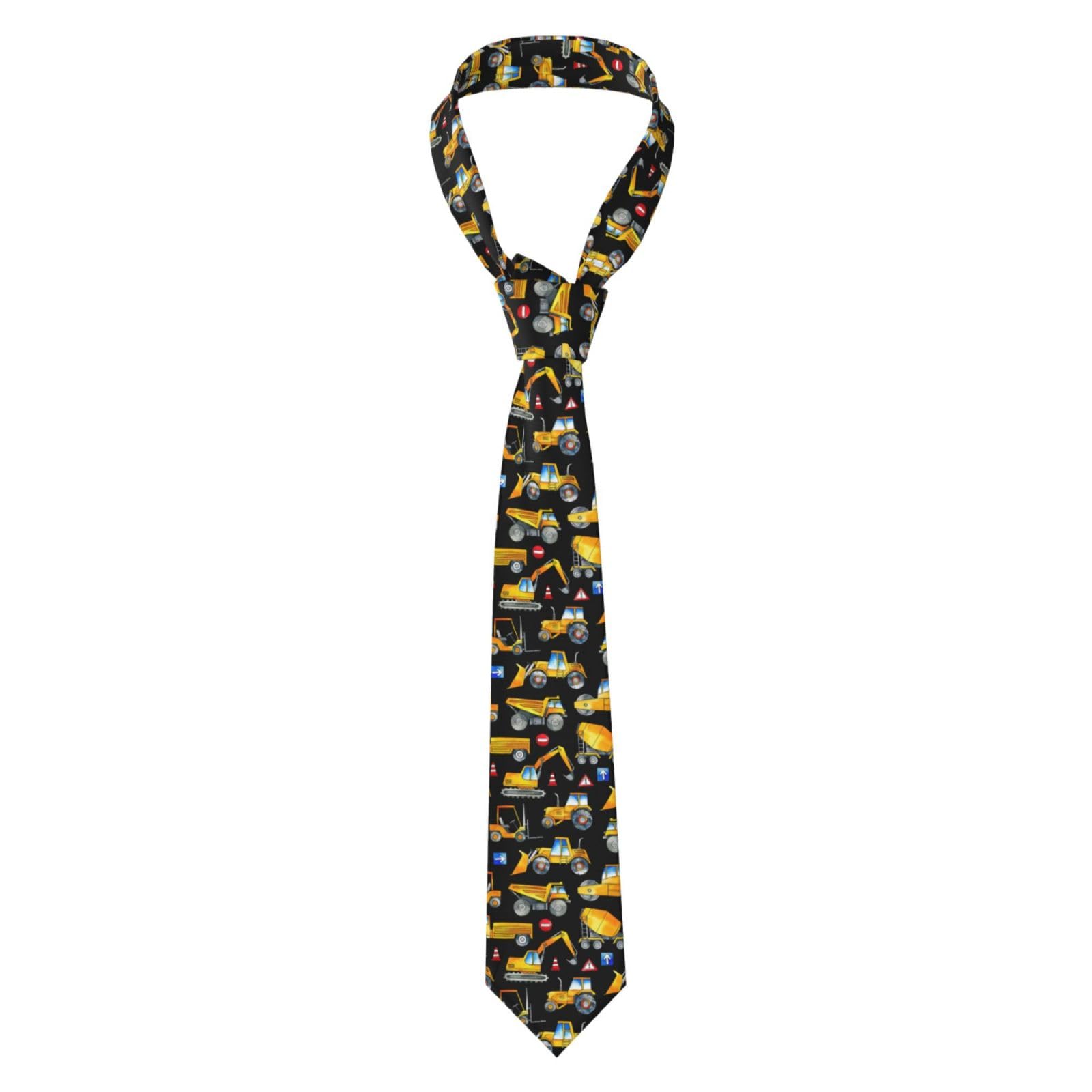 Hnnkloy Men's Black Classic Neck Tie Construction Trucks Pattern Necktie