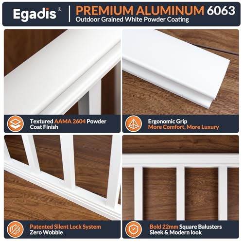 Image of Egadis 1 Pack 36 in. H x 6 ft. W Porch and Deck Railing Kit, Aluminum Railling Kit, White Outdoor Textured Powder-Coat Finish Rail Modular System for Decks, Porches & Balconies (1 Panel)