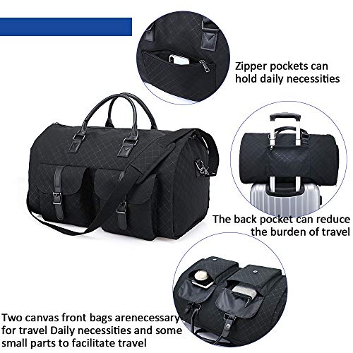 RUIMA Garment Bags 2 in 1 Convertible Travel Duffel Bags Waterproof Suit Carrier Foldable Handing Bag with Shoulder Strap Composite Oxford for Men (Black)